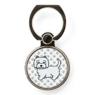 West Highland White Terrier Cartoon Dog &amp; Paws Phone Ring Stand
