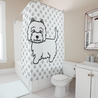 West Highland White Terrier Cartoon Dog &amp; Paws Shower Curtain