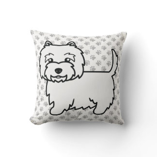 West Highland White Terrier Cartoon Dog &amp; Paws Throw Pillow