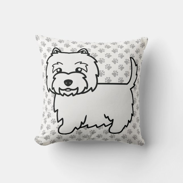 West Highland White Terrier Cartoon Dog & Paws Throw Pillow (Front)