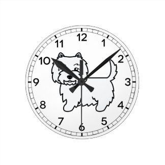 West Highland White Terrier Cartoon Dog Round Clock