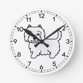 West Highland White Terrier Cartoon Dog Round Clock
