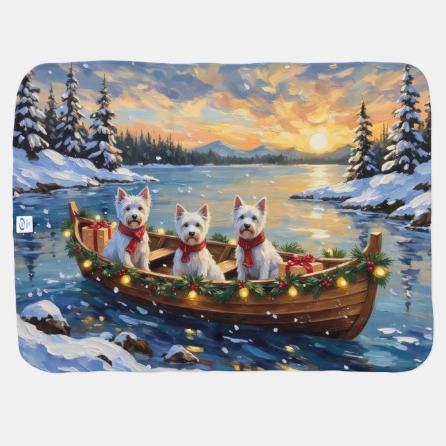 West Highland White Terrier Christmas Boat Holiday Baby Blanket (Back Horizontal)