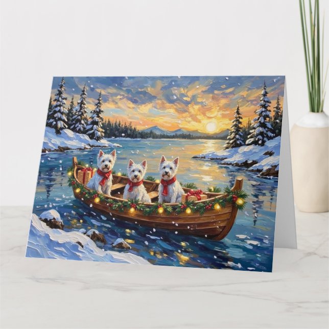 West Highland White Terrier Christmas Boat Holiday Card (Front)