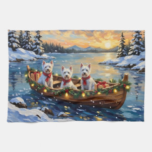 West Highland White Terrier Christmas Boat Holiday Kitchen Towel