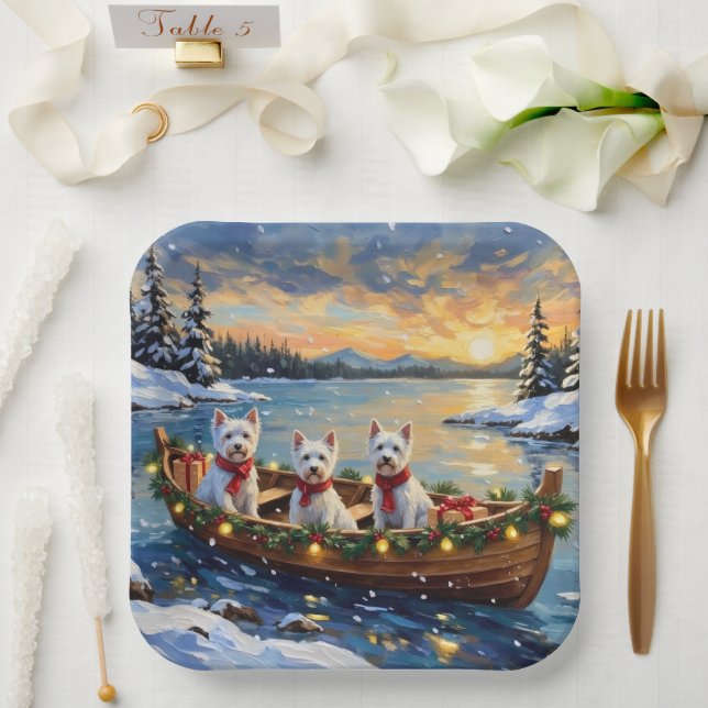 West Highland White Terrier Christmas Boat Holiday Paper Plates (Wedding)