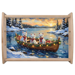 West Highland White Terrier Christmas Boat Holiday Serving Tray