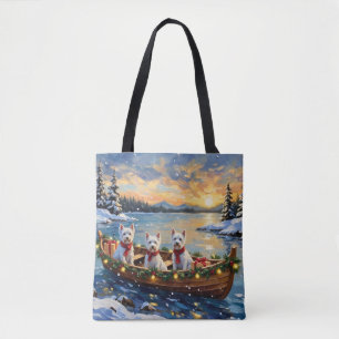 West Highland White Terrier Christmas Boat Holiday Tote Bag