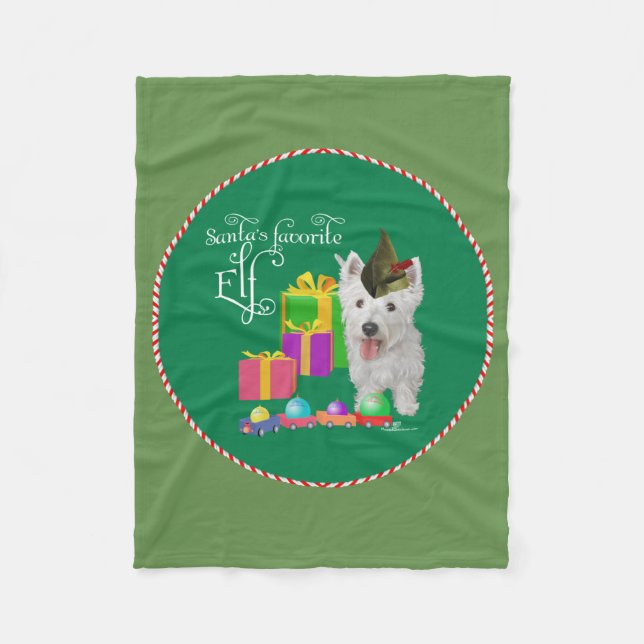 West Highland White Terrier Christmas Elf Fleece Blanket (Front)