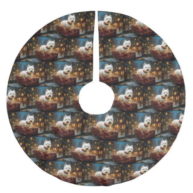 West Highland White Terrier Christmas Festive  Brushed Polyester Tree Skirt (Front)