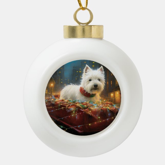 West Highland White Terrier Christmas Festive  Ceramic Ball Christmas Ornament (Front)