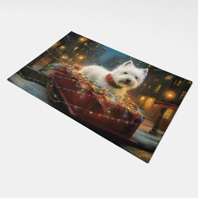 West Highland White Terrier Christmas Festive  Doormat (Angled)