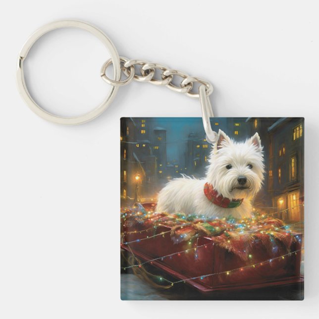 West Highland White Terrier Christmas Festive  Keychain (Front)