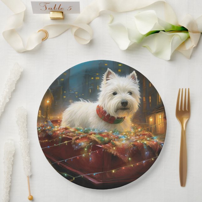 West Highland White Terrier Christmas Festive  Paper Plates (Wedding)