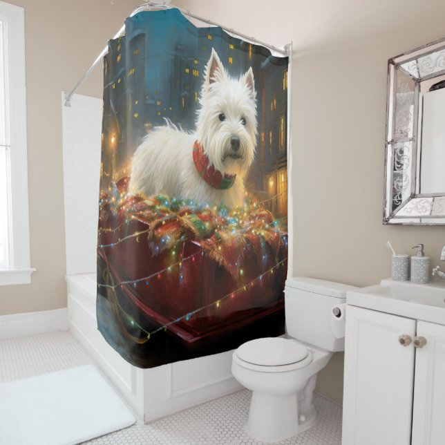 West Highland White Terrier Christmas Festive  Shower Curtain (In Situ)