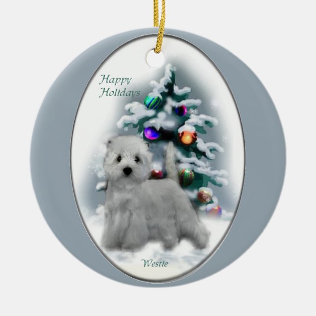 West Highland White Terrier Christmas Gifts Ceramic Ornament (Front)