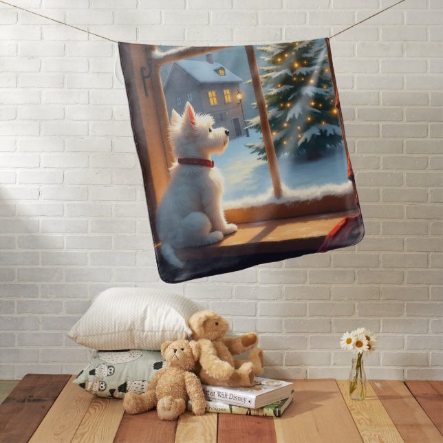 West Highland White Terrier Christmas Morning View Baby Blanket (In Situ)