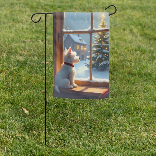 West Highland White Terrier Christmas Morning View Garden Flag (In SItu)