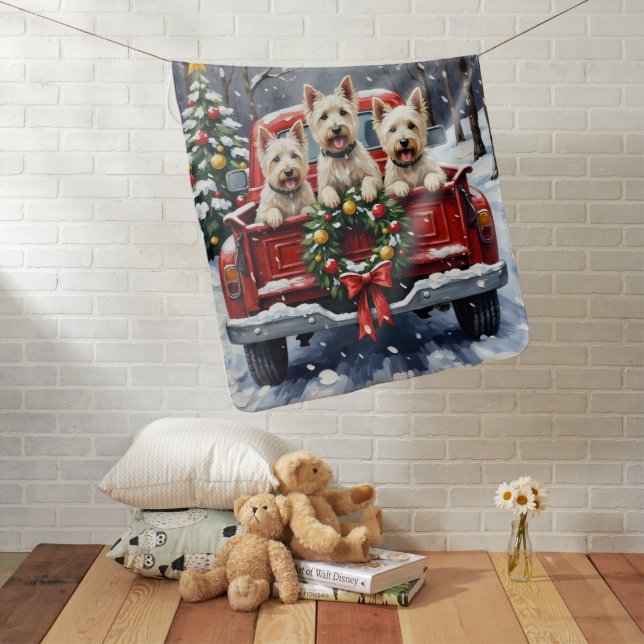 West Highland White Terrier Christmas Red Truck Baby Blanket (In Situ)
