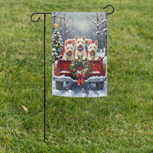 West Highland White Terrier Christmas Red Truck Garden Flag