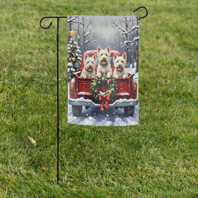 West Highland White Terrier Christmas Red Truck Garden Flag (In SItu)