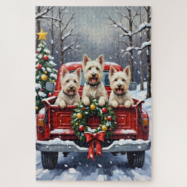 West Highland White Terrier Christmas Red Truck Jigsaw Puzzle (Vertical)