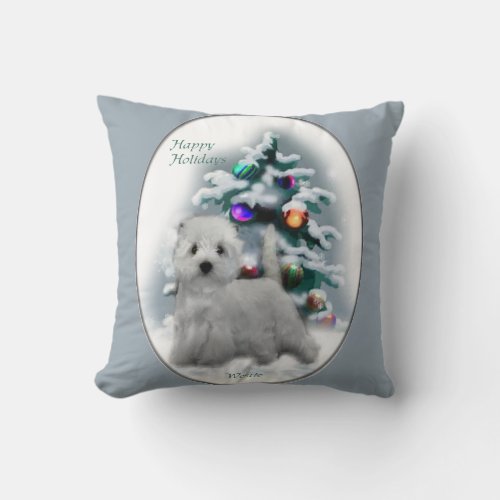 West Highland White Terrier Christmas Throw Pillow