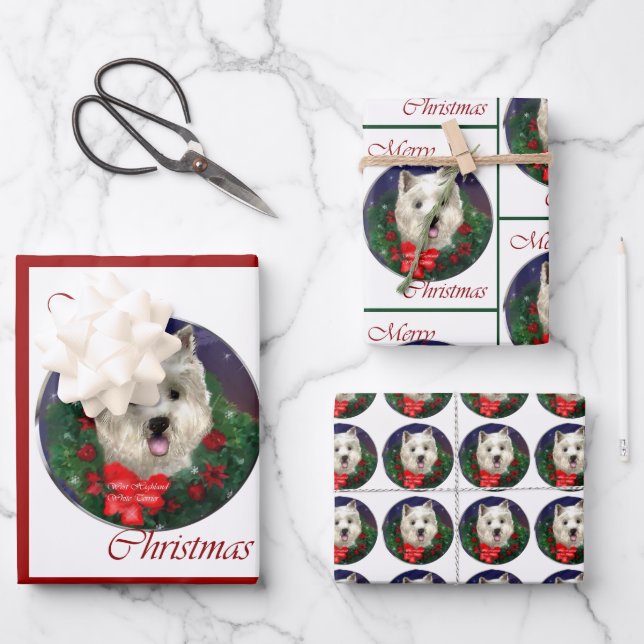 West Highland White Terrier Christmas Wrapping Paper Sheets (Front)