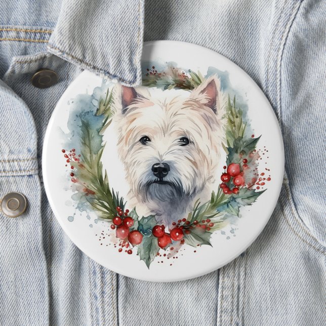 West Highland White Terrier Christmas Wreath  Button (In Situ)