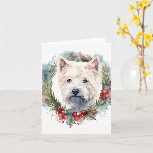 West Highland White Terrier Christmas Wreath  Card (Yellow Flower)
