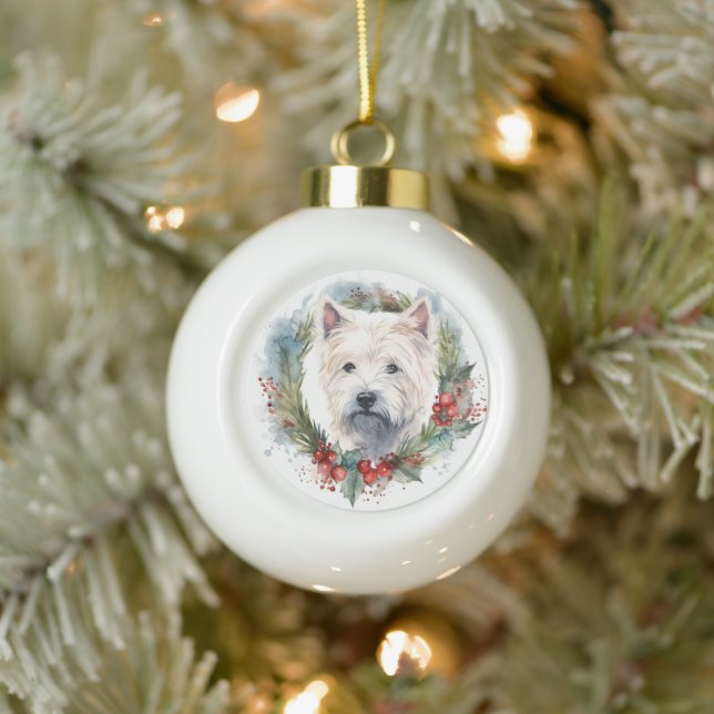 West Highland White Terrier Christmas Wreath  Ceramic Ball Christmas Ornament (Tree)