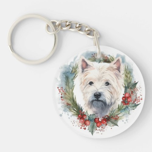 West Highland White Terrier Christmas Wreath  Keychain