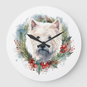 West Highland White Terrier Christmas Wreath Large Clock