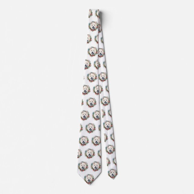 West Highland White Terrier Christmas Wreath  Neck Tie (Front)