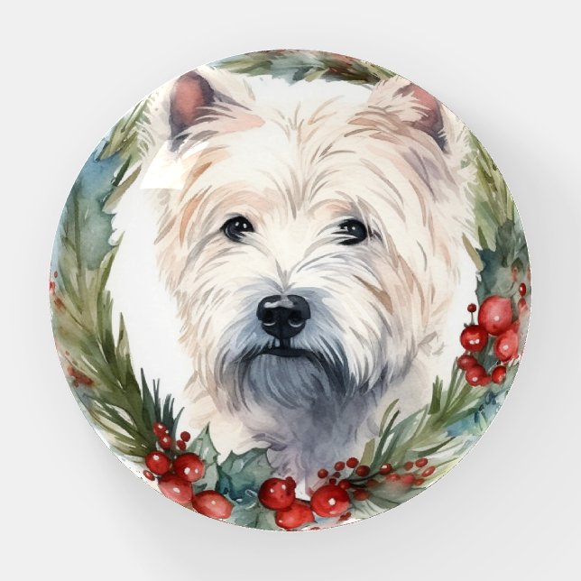 West Highland White Terrier Christmas Wreath  Paperweight (Front)