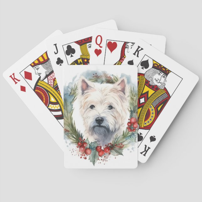 West Highland White Terrier Christmas Wreath  Poker Cards (Back)