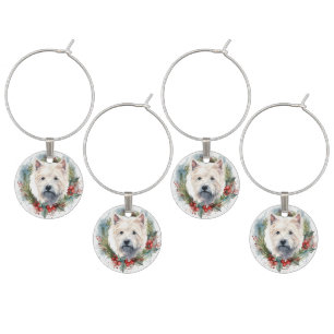 West Highland White Terrier Christmas Wreath  Wine Charm