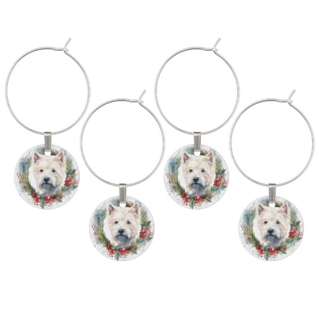 West Highland White Terrier Christmas Wreath  Wine Charm (Staggered)