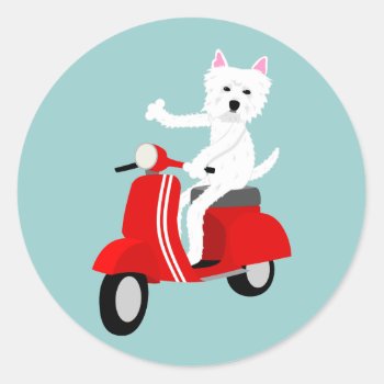 West Highland White Terrier Classic Round Sticker by funnydog at Zazzle