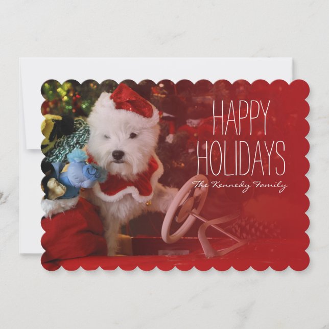 West Highland White Terrier dog as Santa Claus Holiday Card (Front)