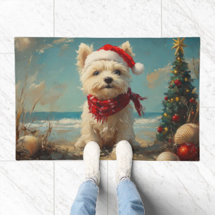 West Highland White Terrier Dog Christmas Beach Doormat