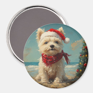 West Highland White Terrier Dog Christmas Beach Magnet