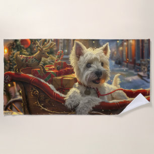 West Highland White Terrier Dog Christmas Festive Beach Towel