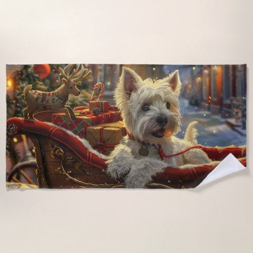 West Highland White Terrier Dog Christmas Festive  Beach Towel