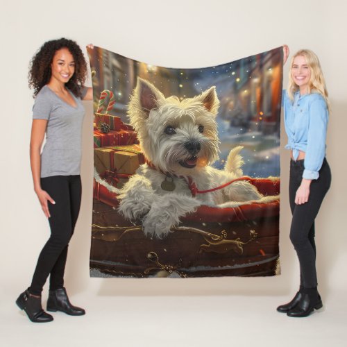 West Highland White Terrier Dog Christmas Festive  Fleece Blanket