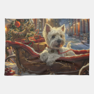 West Highland White Terrier Dog Christmas Festive Kitchen Towel