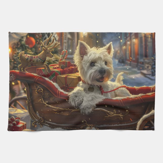 West Highland White Terrier Dog Christmas Festive  Kitchen Towel (Horizontal)
