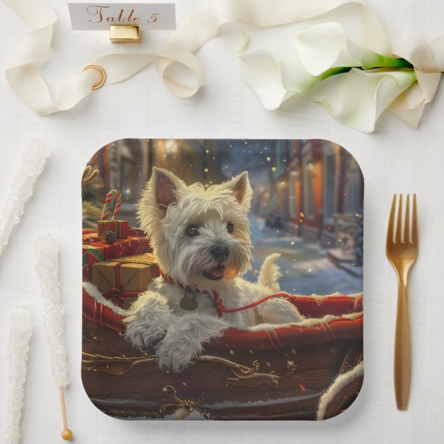 West Highland White Terrier Dog Christmas Festive  Paper Plates (Wedding)