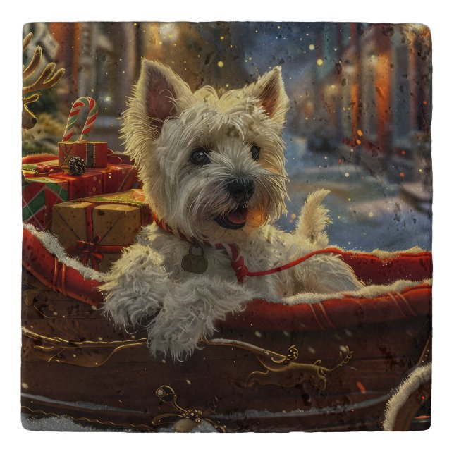 West Highland White Terrier Dog Christmas Festive  Trivet (Front)