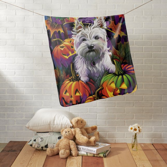 West Highland White Terrier Dog Halloween Witch Baby Blanket (In Situ)